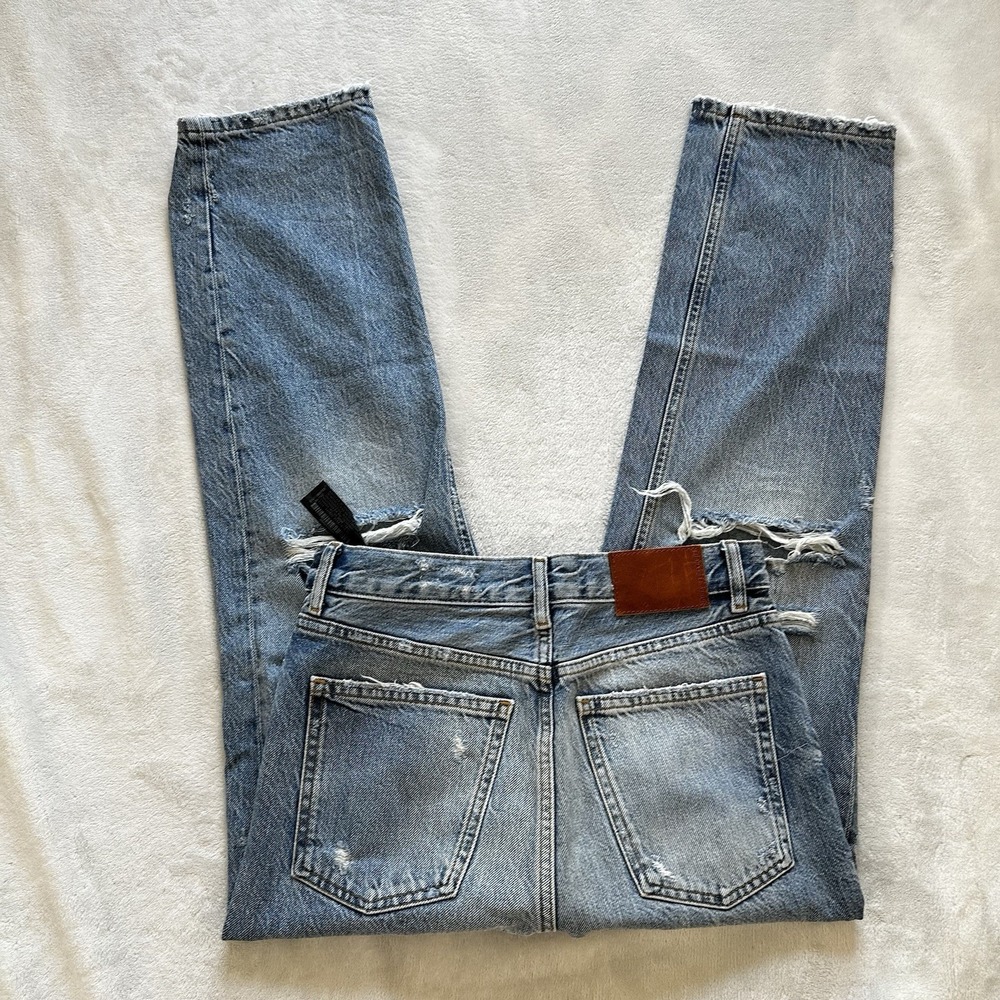 Zara Jeans Womens Size 4 Blue The Bliss Straight Distressed Denim Pants Ladies